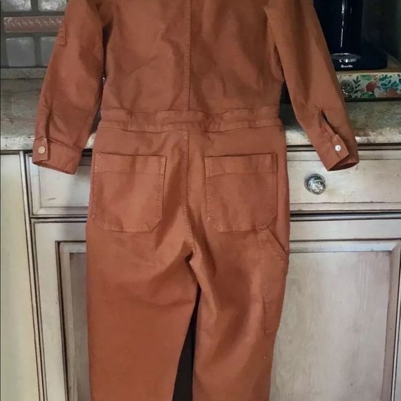 Free People Mother The Fixer Jumpsuit Coverall Denim Utility Pockets Brown - Picture 6 of 7